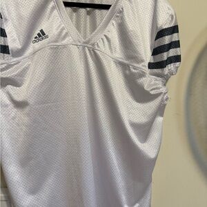 adidas White Mesh Tee with Dark Stripes